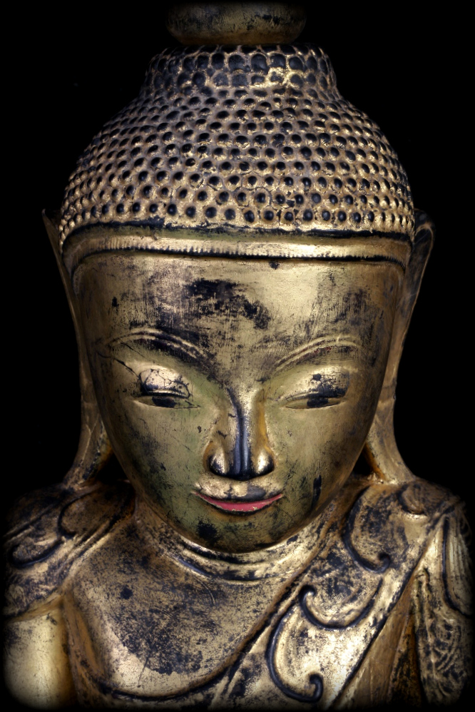 Extremely Rare 18C Wood Burmese Shan Buddha #A046